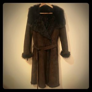 Burberry Dark Brown Teddy Jacket with Black Fur Trim